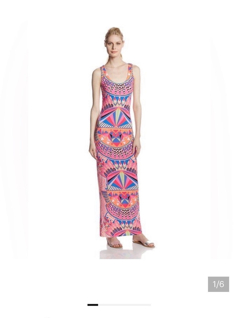 Mara Hoffman Aztec Print Maxi Dress XS Fitted Tank Tribal Boho Resort Vacation - Picture 7 of 8